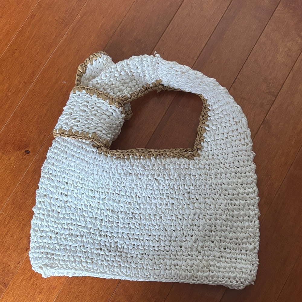 Anthropologie Cream and Tan Woven Shoulder Bag - Picture 2 of 6